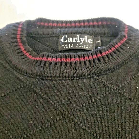 Vintage 90s Carlyle Sweater Mens L Pullover Fisherman Cotton Made in USA Black - Picture 3 of 7